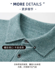 Merino Wool Hot Cardigans Men Lapel Pullover Long Sleeve POLO Neck Sweaters