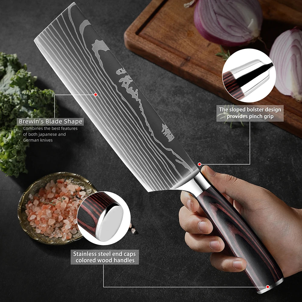 Pro Kitchen Chef Knife Super Sharp Stainless Steel Cleaver Laser Damascus
