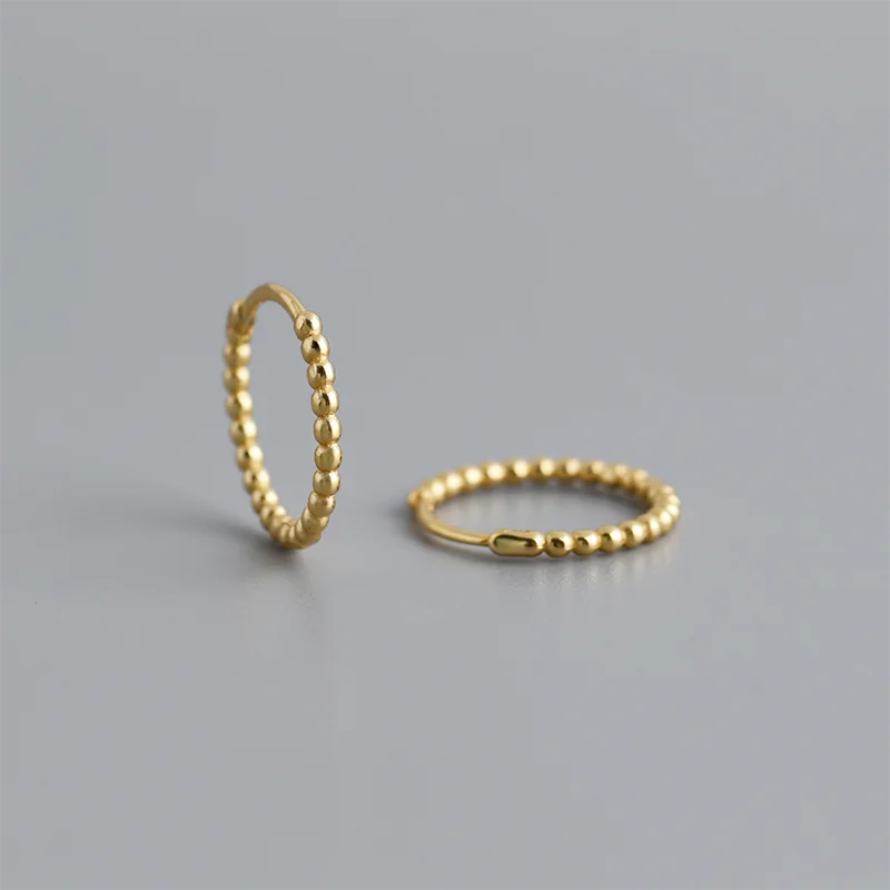WANTME 925 Sterling Silver Fashion Minimalist Beads Huggies Hoop Earrings for Women Trend Charm Ear Buckle Bohemian Jewelry Gift