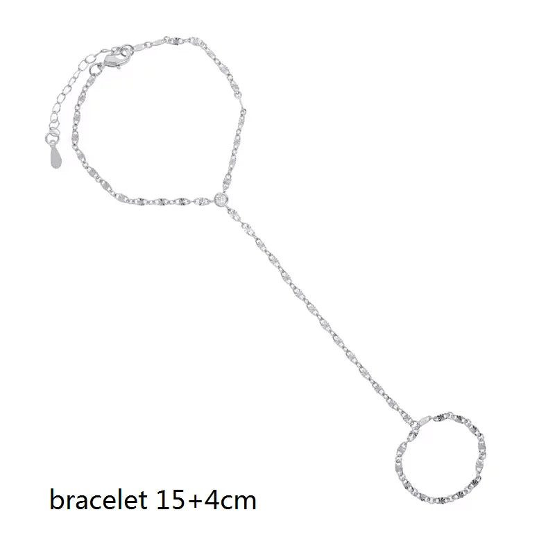 Geometric 3 Pcs Marquise Cubic Zirconia CZ Double Wrist Hand Chain Bracelet Simple Fashion Women Jewelry