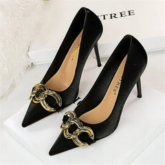 Women 7.5cm 9.5cm High Heels Escarpins Pumps Lady Metal Chain Low Heels