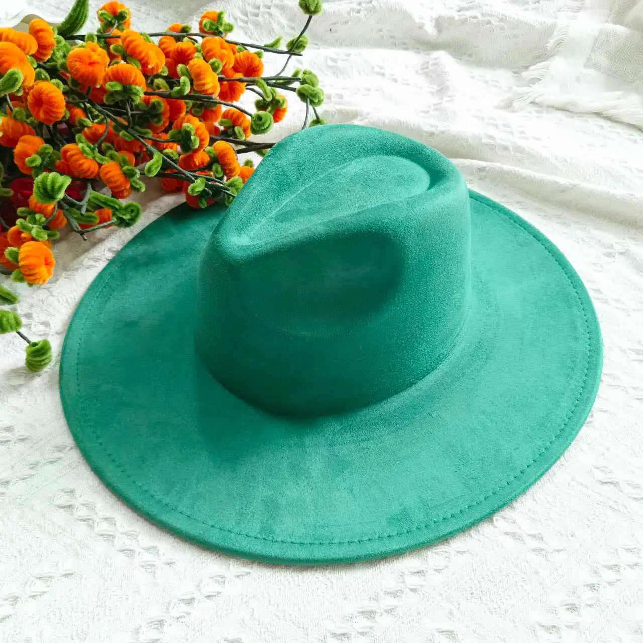 Vegan Suede Fedora Rancher Hats Blank Hats for Burning Multicolor teardrop shaped Top 9.5cm Brim Unisex Jazz Hat Church Hat
