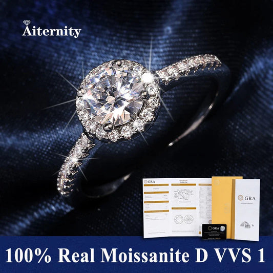 NEW 100% Real Moissanite Ring D VVS1 Pass Diamond Test Pen Adjustable Size S925 Sliver GRA Certificate Wedding Rings for Women