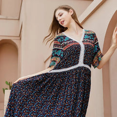 Bohemian vintage oversized dress Hainan Sanya vacation chubby mm beach skirt dress