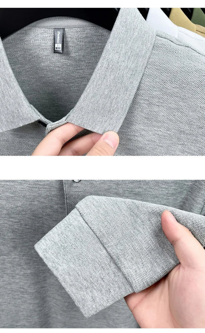 100% pure cotton high-end brand men's long sleeved polo shirt autumn fashion hot selling wheat embroidery golf business T-shirt