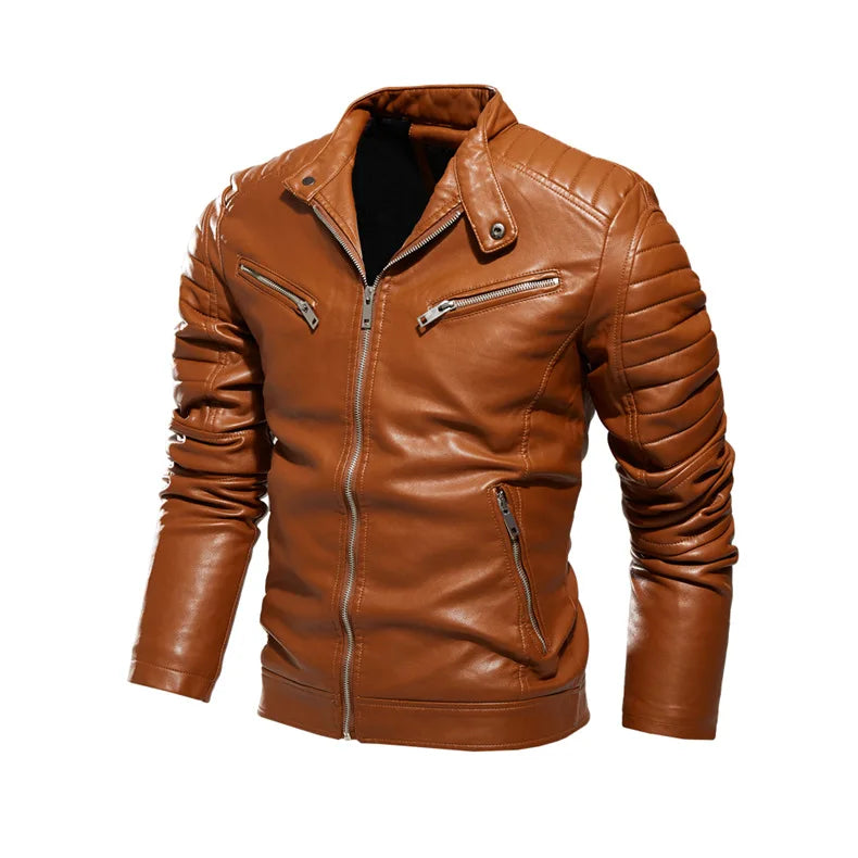 Winter Black Leather Jacket Men Fur Lined Warm Motorcycle Jacket Slim Street