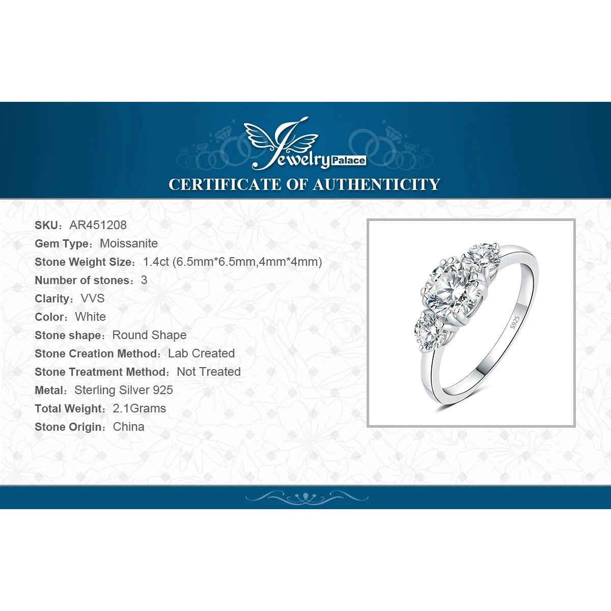 925 Sterling Silver 3 Stone Wedding Engagement Ring for Woman