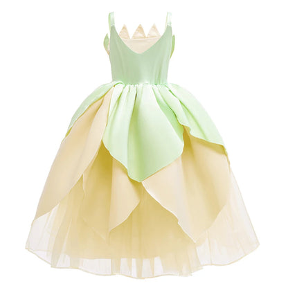 Tiana Cosplay Costume for Girls Fancy Princess Cosplay The Frog Dress Carnival Birthday Party Kids Frock Ball Gowns Clothes 2-11