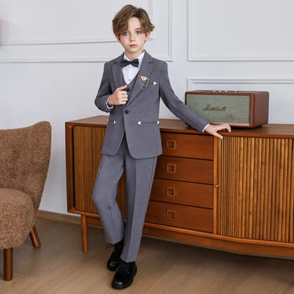 Children Boy Elegant Gray Blue Wedding Suit Teenager Boy Formal Khaki Suit Set Kids Boys Slim Fit Suit Suit For Children Wedding