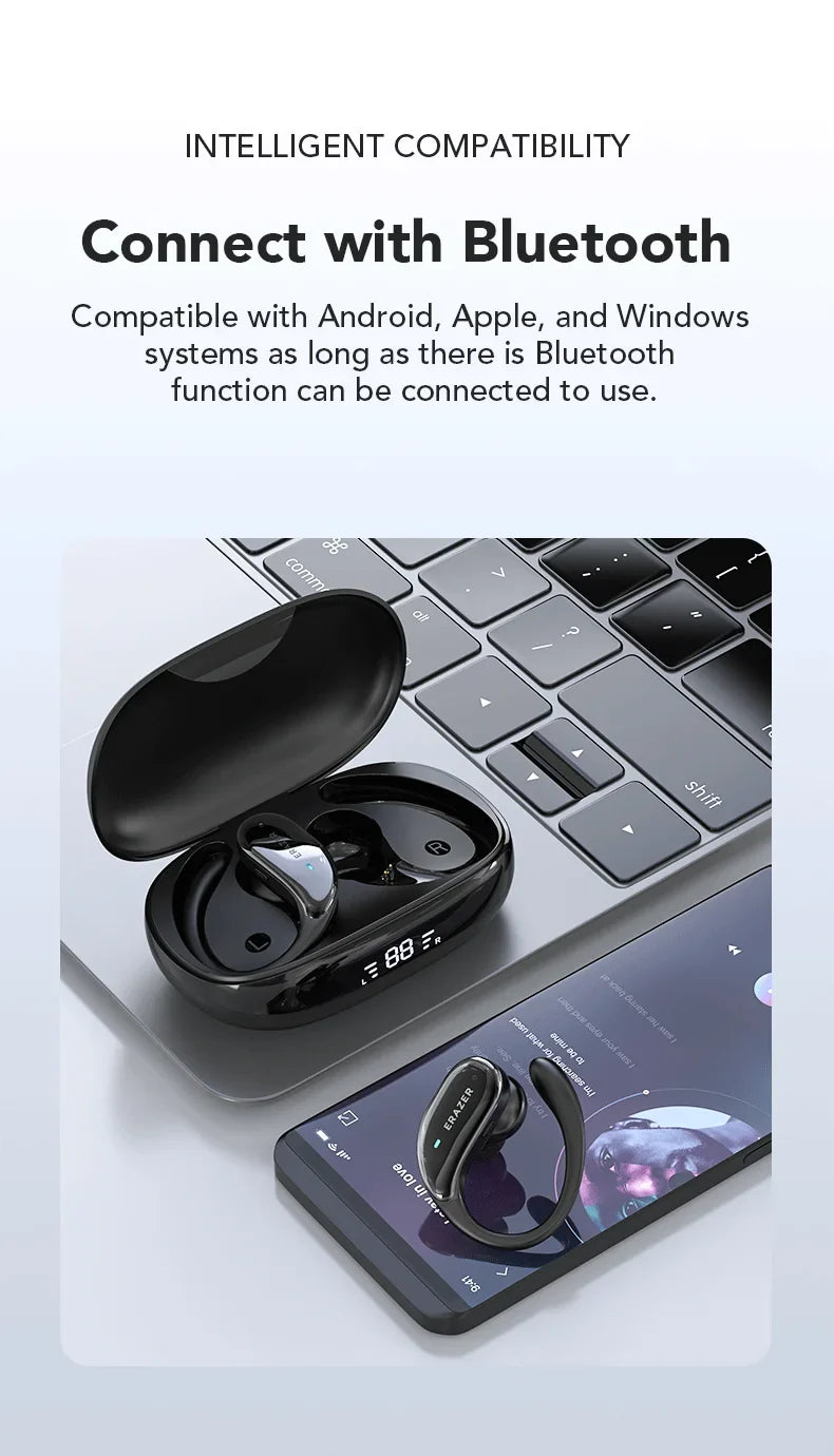 ERAZER XT80 Sports Wireless Headphones with Mics, Button Control, LED Power Display,Hifi Stereo Sound