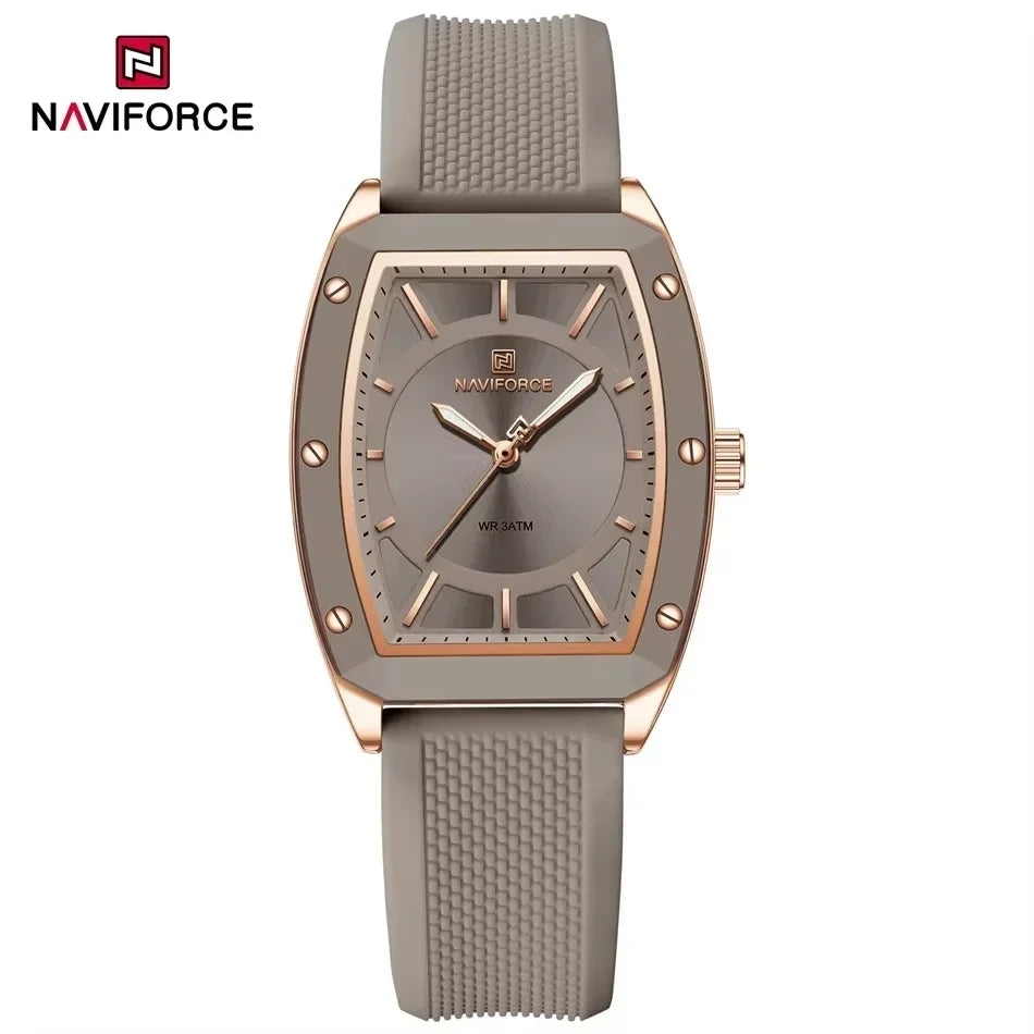 NAVIFORCE Top Brand Women Tonneau Watches Fashion Ladies Quartz Watch Silicone Strap Gift Female Wristwatch Relojes Para Mujer