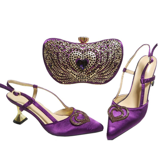 Gold Color Shoes And Purse To Match Set Style PU With Stone Pumps
