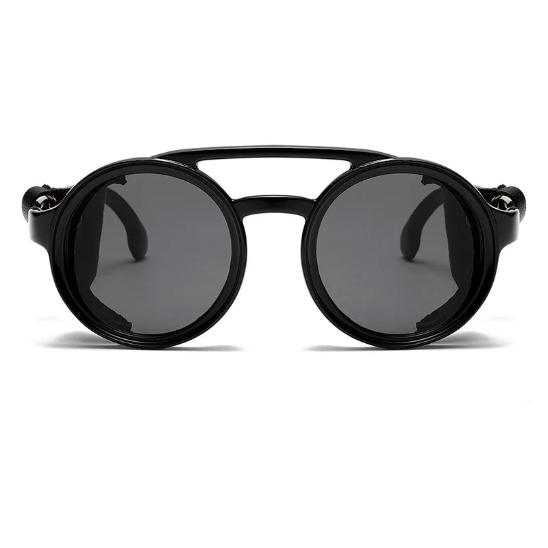 New Unisex Vintage Steampunk Sunglasses Men's Designer Designer Retro Round Leather Sun Glasses Steam Punk Outdoor Goggles UV400