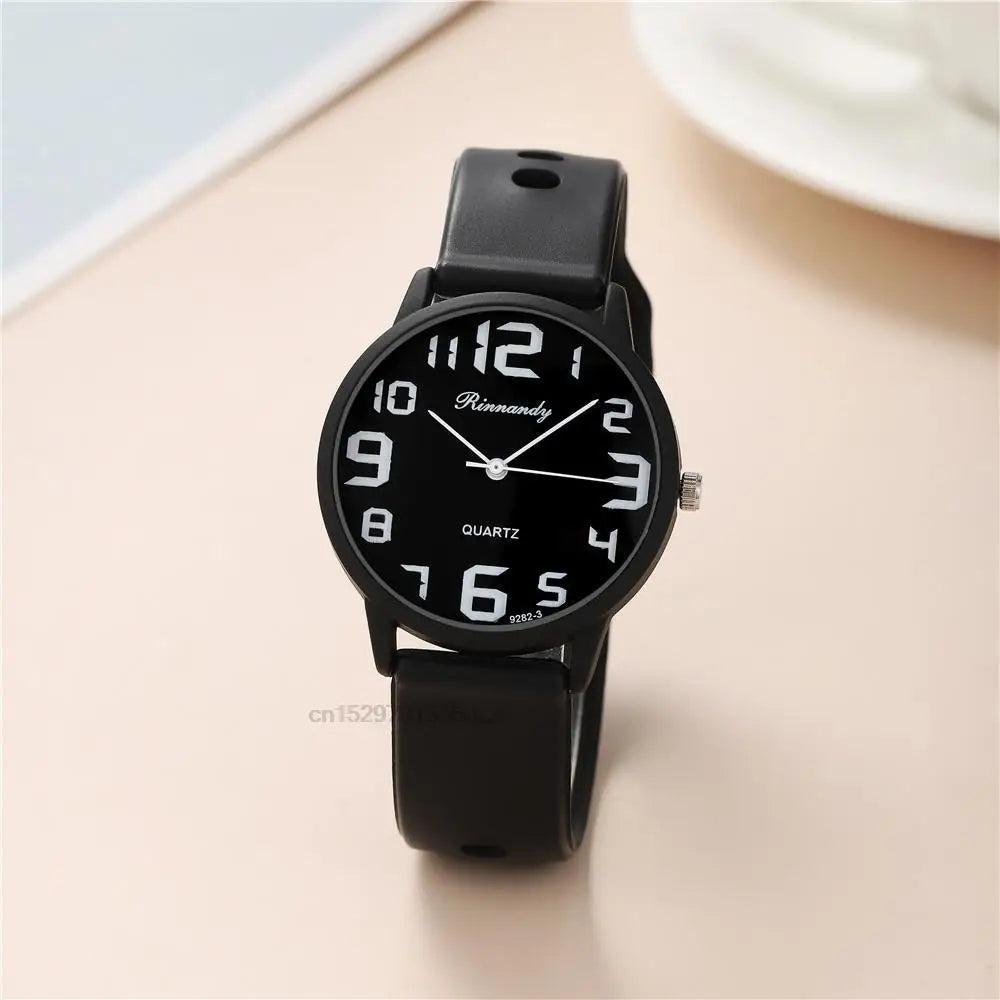 Women Fashion Silicone Watches Set Minimalist High Number  Qualities Big Dial Ladies Quartz Wristwatches With Casual Clock Gifts