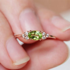 Olive Green Stone Ring Rose Gold Color Oval Zircon Minimalist Stacking