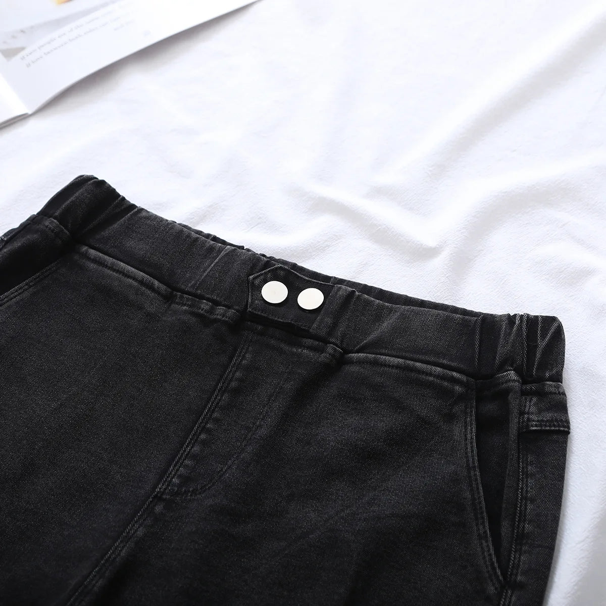 Autumn Clothes Women Jeans Plus Size Slim Two Buttons High Waist Pencil Pants
