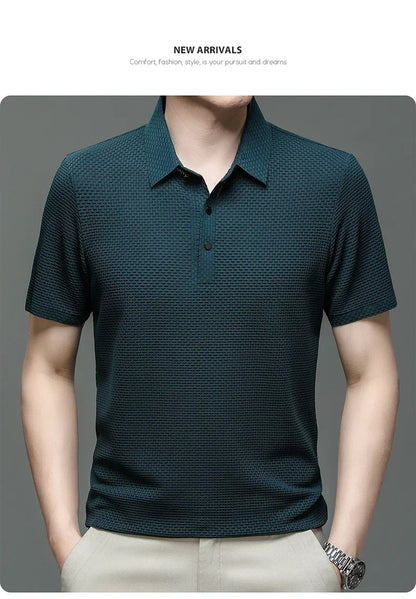 Brand Clothes Summer New Men's Short Sleeve T-shirt Ice Silk Cool and Breathable POLO Shirt Business Casual Sweat-absorbing Top