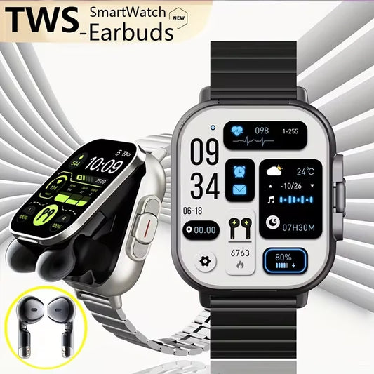 NFC Smart Watch TWS 2-in-1 Headset Bluetooth Call Heart Rate Blood Pressure Health Monitoring Headphones Play Music Smartwatch