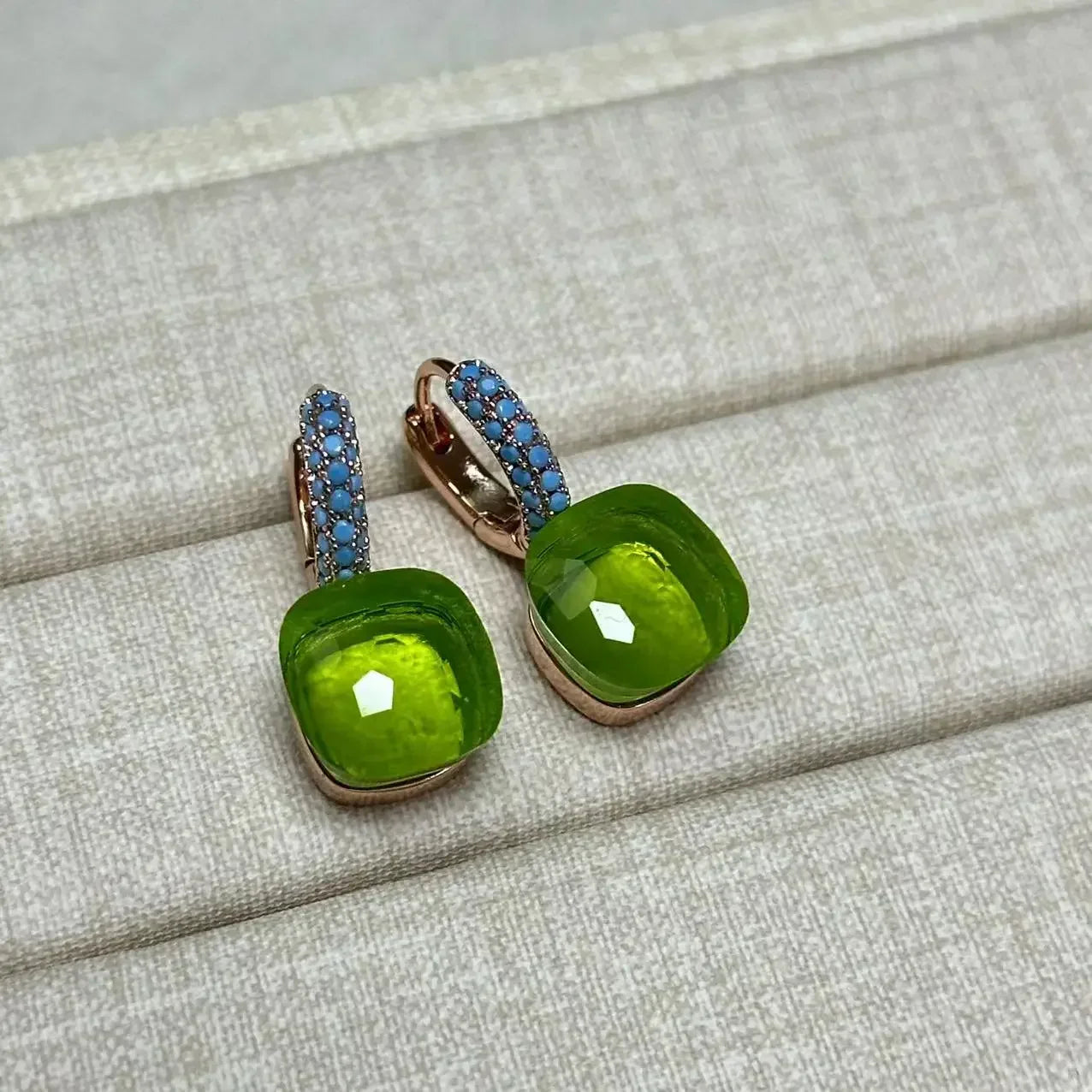 10.6mm Nudo Earrings Inlay Turquoise Zircon For Women Blue Topaz Drop Candy Square Crystal Earring Fashion Jewelry Gift