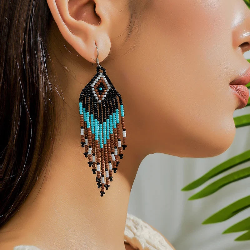 MYYA  White Rice Beads Earrings For Women Retro Boho Tassels Water Drop Earrings Exaggerated Ethnic Style Earrings Jewelry