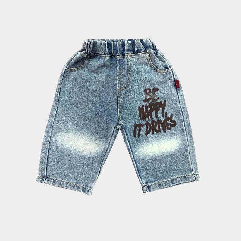 Boys Summer Clothing Set Letter Print Short Sleeved T-shirt+Denim Shorts 2Pcs Suit For 2-8 Years Kids Handsome Casual Outfit
