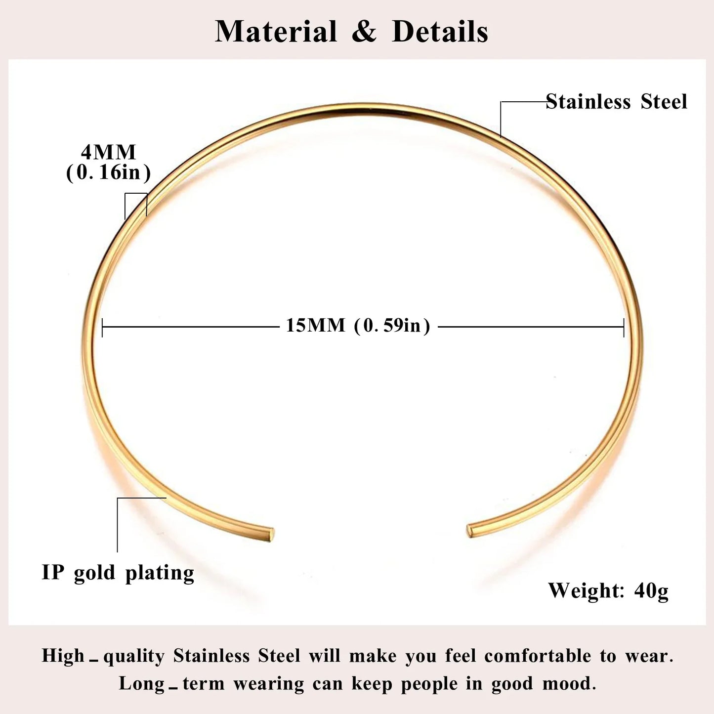 Choker Neck Cuff for Women, Open Collar Choker Torques Necklace Adjustable ,Simple Stainless Steel Jewelry