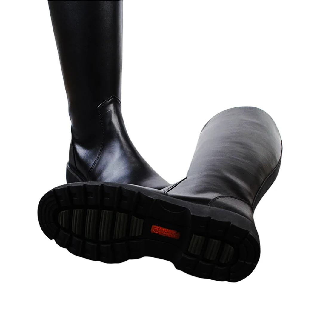 Black Long Military Boots for Men Genuine Leather Shoes