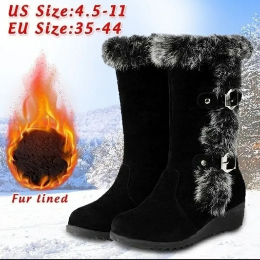 Winter Women Shoes Ladies Mid Calf Boots High Tube Classic Thick Fleece Models