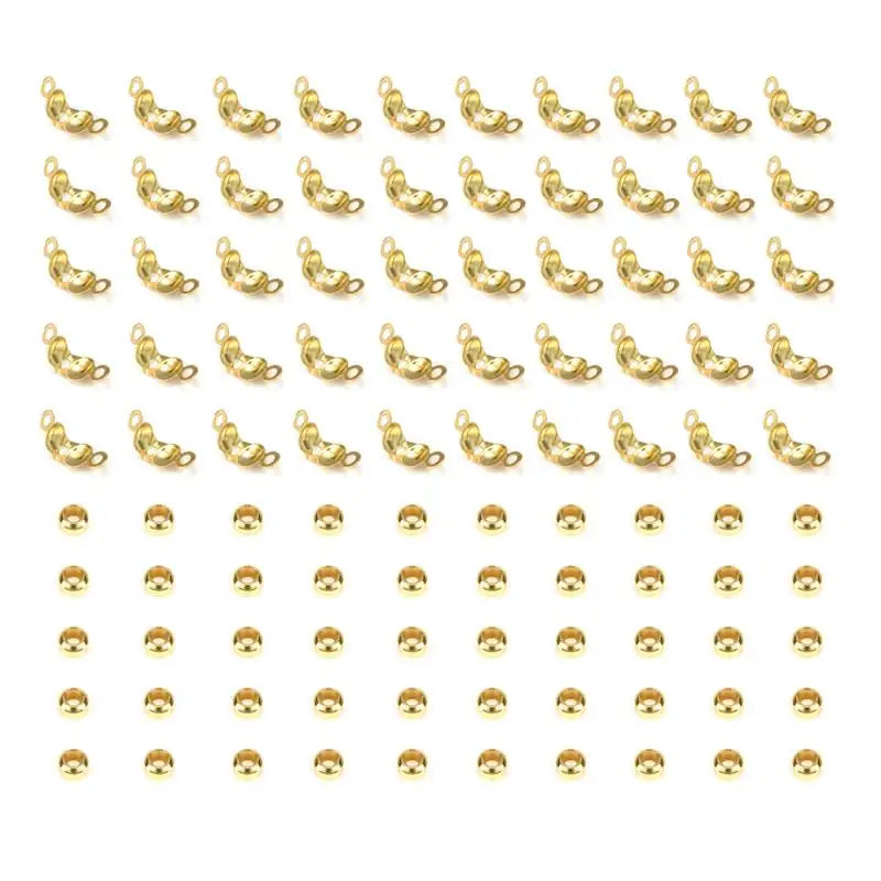 100pcs/lot Stainless Steel Gold Color Connector Clasp Crimp End Beads Findings Kit DIY Bracelet Necklace Jewelry Making Supplies