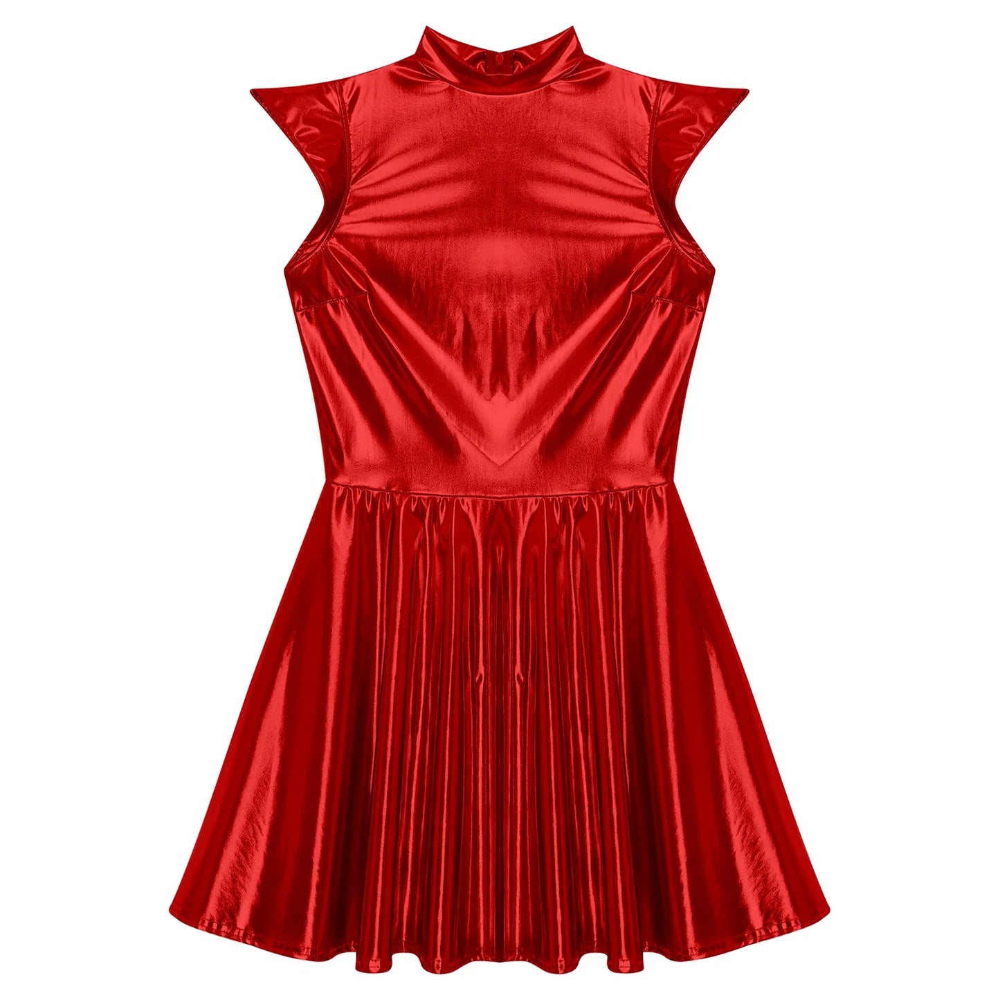 Womens Cocktail Dress Shiny Metallic Dress Alien Space Cap Sleeve High Waist A-line Dress for Halloween Party High Street Dress