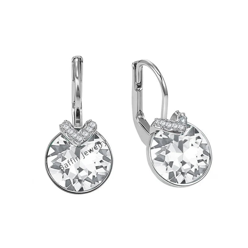 Mini Bella V Drop Earring for Women Friends Birthday Crystals from Austria Round Cut Dangle Silver Gold Color Pierced Jewelry