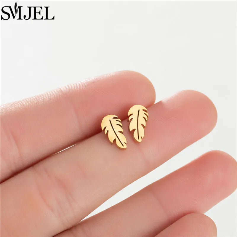 Golden Vintage Mandala leaf Pineapple Earrings for Women Trend Fairy Cup Stainless Steel Earring Punk Game Controller Studs Gift