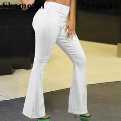 Plus Size Loose Comfortabl White Flare Jeans 3XL Streetwear Women High Waist Stretchy