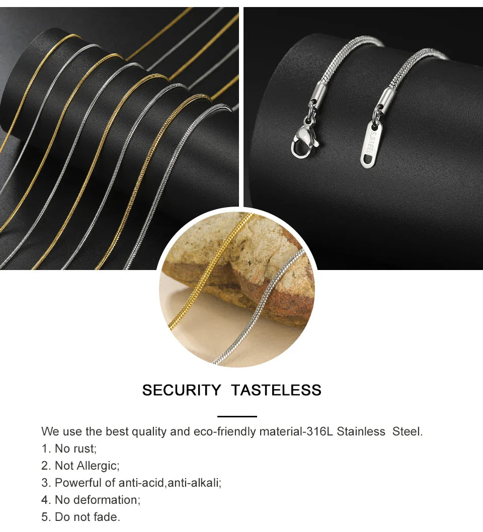 My Shape Round Snake Chain Necklace for Women Men Stainless Steel Link Chain 0.9mm 1.2mm 2mm Chains Choker Fashion Jewelry Gifts
