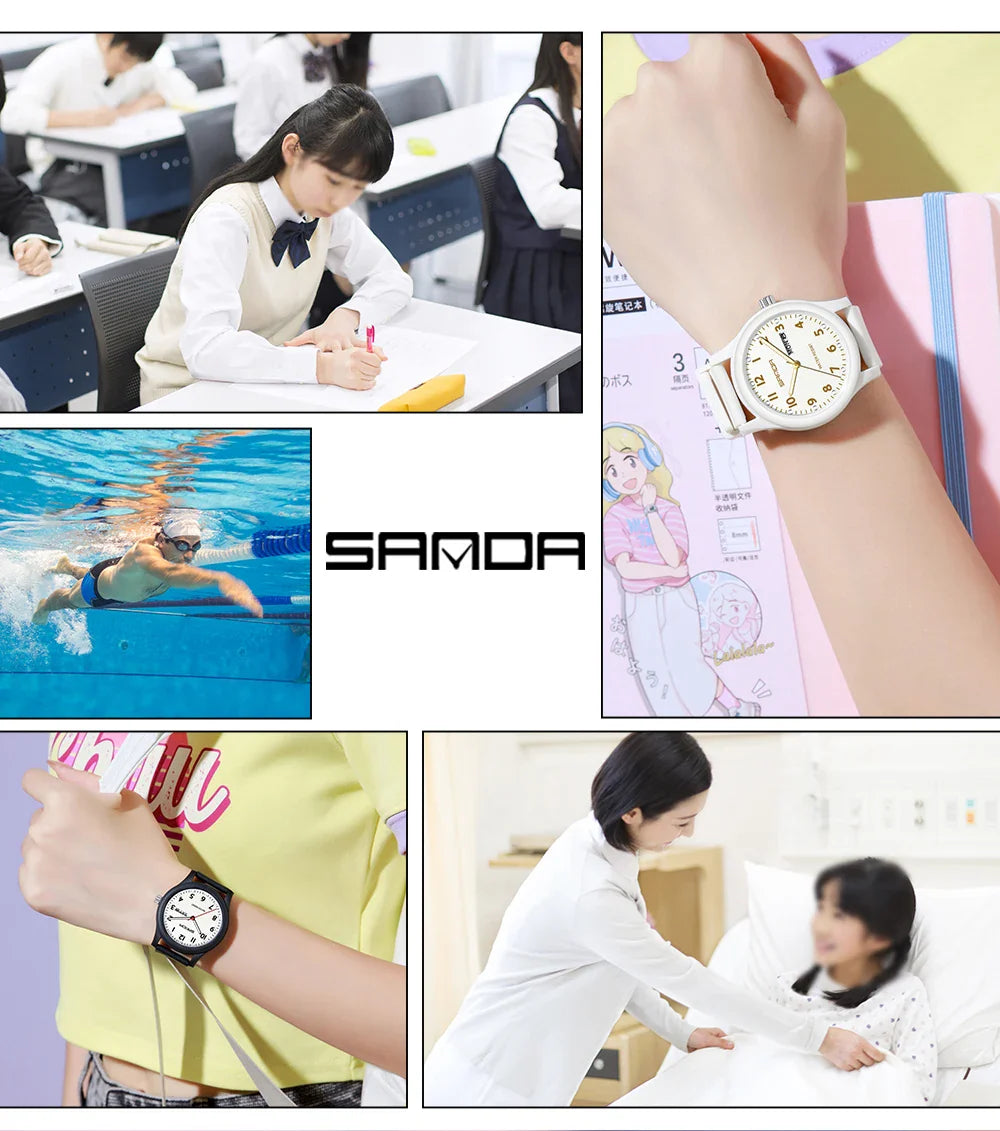 SANDA 3263 Fashion Casual Men Watch Silicone Strap Waterproof Luminous Clock Unisex Wristwatch Date Week Sport Man Watches