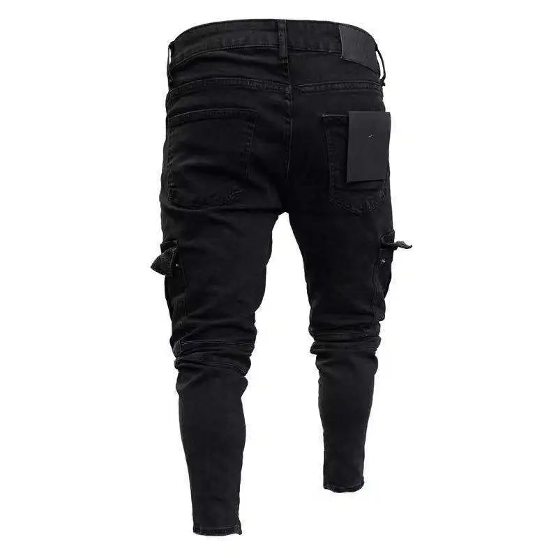Mens Stretchy Skinny Ripped Jeans Men Side Pocket Washed Slim Denim Pants Biker