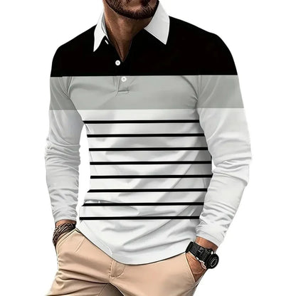 The new men's long-sleeved POLO shirt for Spring and Autumn 2025 is casual comfortable and soft with 3D checkered print