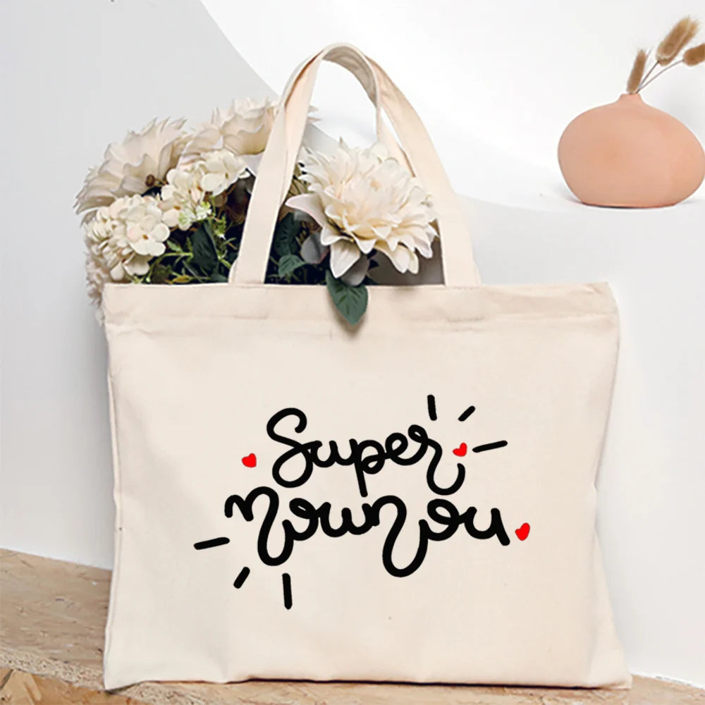 Merci Nounou French Printed Women Shoulder Bag Canvas Tote Bag Female