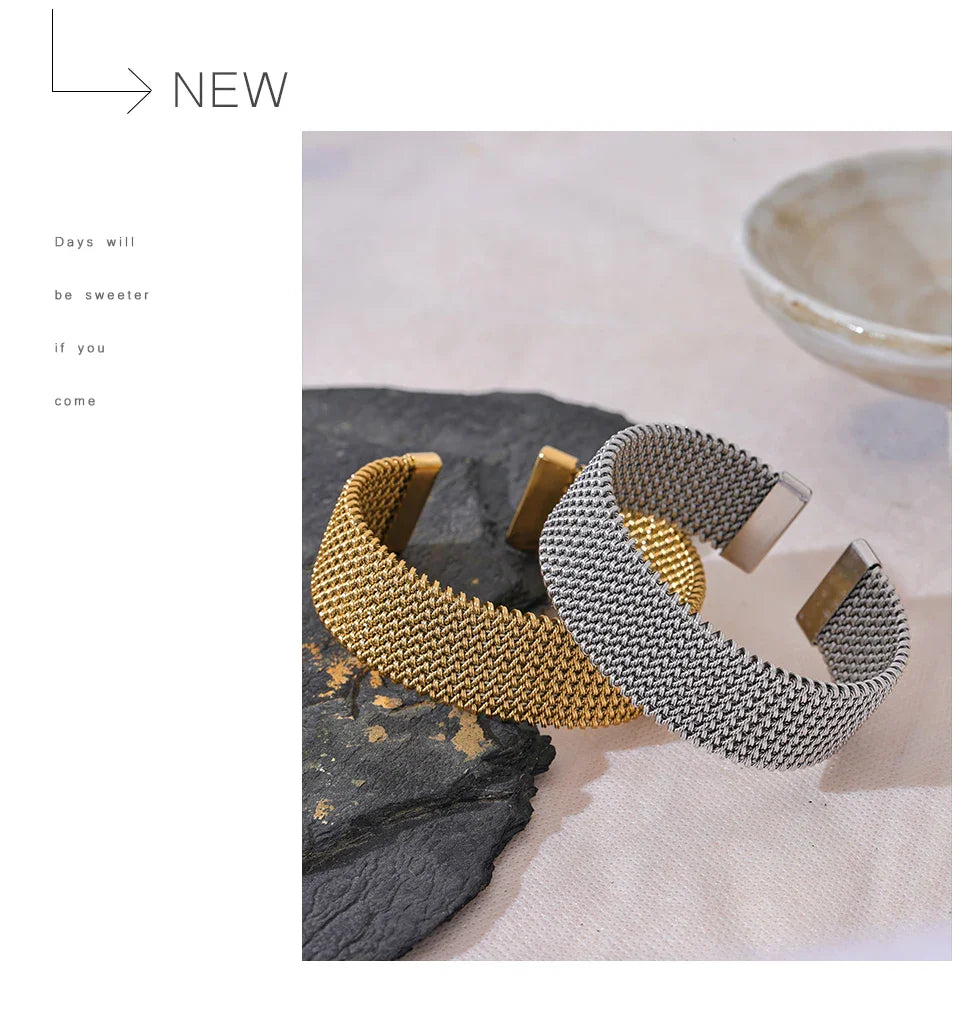 Yhpup 23mm Waterproof Stainless Steel Metal Wide Open Bracelet Bangle for Women High Quality Statement Texture Jewelry Bijoux