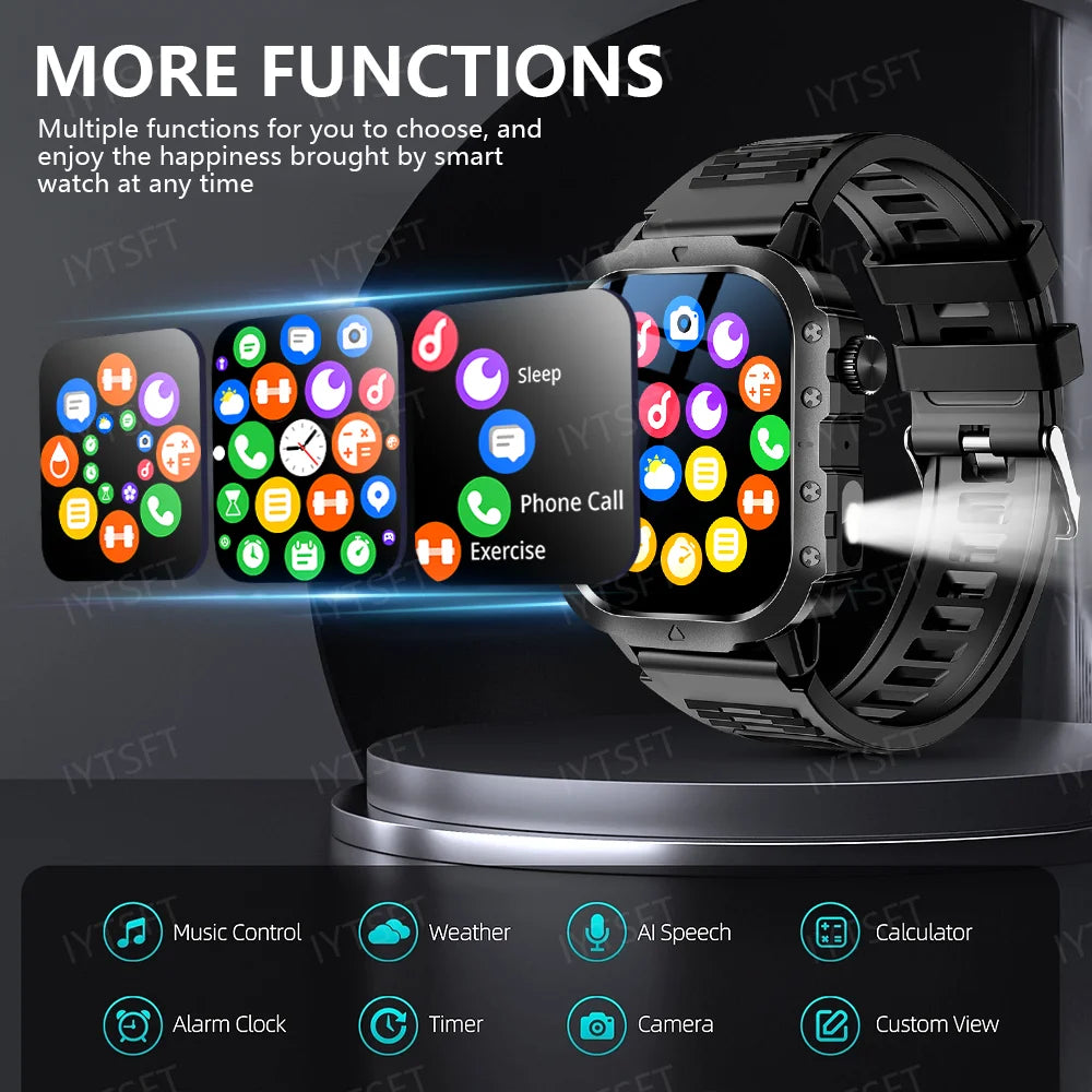 LAXASFIT 2025 New Military Smart Watch Men Outdoor Sports Fitness Tracker Health Monitoring 2.01Inch Bluetooth Calls Smartwatch