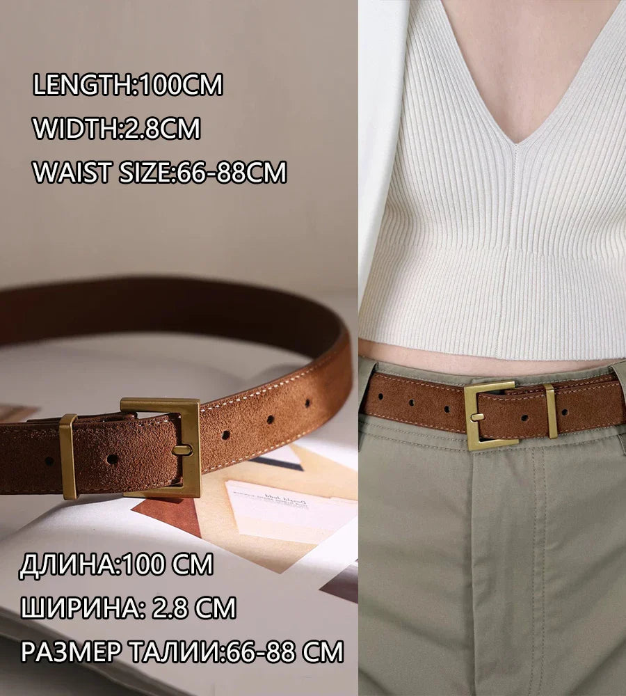 New Luxury Double Genuine Leather Belt for Women Jeans Casual Dress Square Alloy Buckle Ladies Trendy Belts Fashion Waistband
