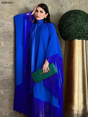 Modest Muslim Tassel Cloak Abaya for Women Fashion Loose Plus Size Batwing Sleeve Party Evening Dresses Moroccan Dubai Kaftan