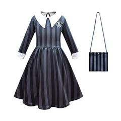 Wednesday Addams Costume For Girl Dress Halloween Merlina Child Striped