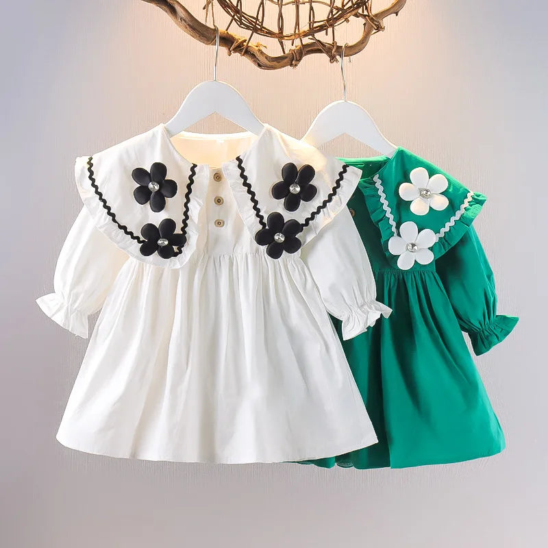 Children's Korean version Dress Spring and Autumn Fashion Girl's Pure Cotton Flower