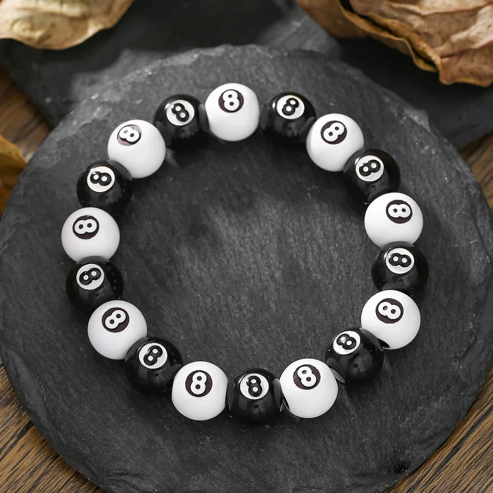 Hot-Selling Creative Billiards Black 8 Bead Bracelet Billiards Figure Eight Elastic Bracelet Accessory Couple Bracelet Jewelry