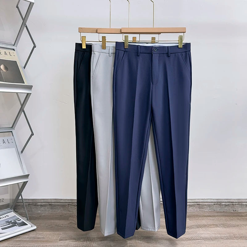 Men's Pants Classic Solid Color Draped Casual Business Suit Pants Male