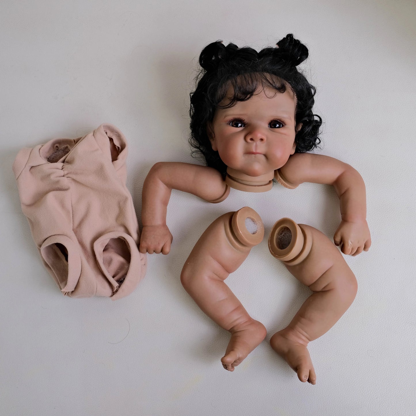 NPK 18inch Bettie Lifelike Unfinished Reborn Doll Kit Dark Brown Skin Painted DIY Toy Doll Parts with Curly Hair