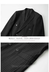 Black Striped Men Suits for Wedding Business Groom Tuxedos Peak Lapel Double Breasted 2Pcs Slim Fit Costume Homme (Blazer+Pants)