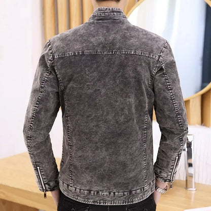 Autumn Men Stand Collar Denim Jacket Fashion Retro Motorcycle Coats