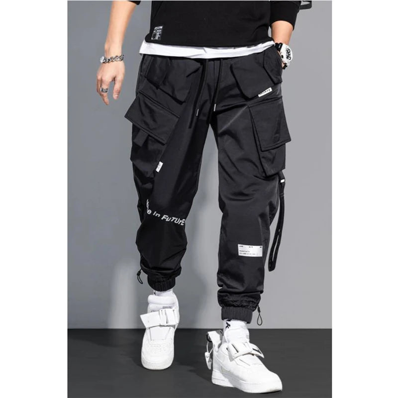 Thin Streetwear Casual Pants Men Ribbons Harem Jogging Pants Male Slim Fit Spring